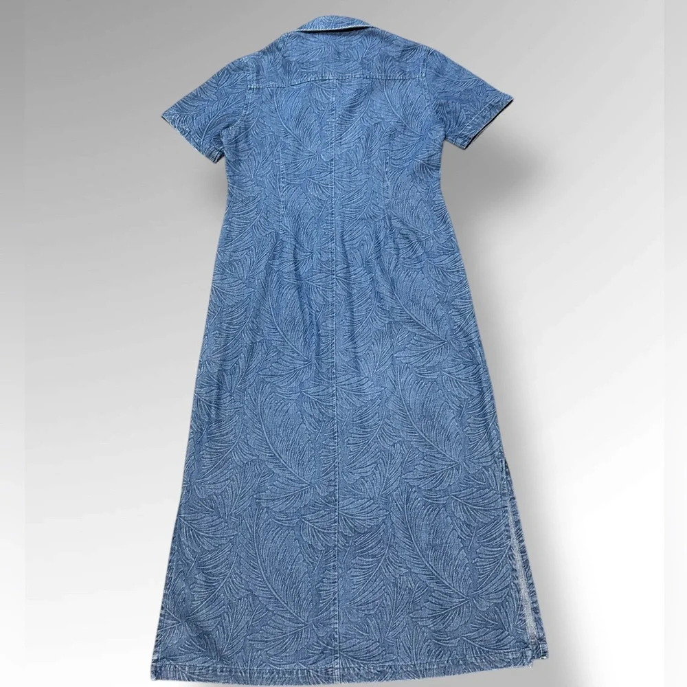 Coldwater Creek Denim Dress Small Floral Print Buttons Long Jean Classic - Picture 6 of 7